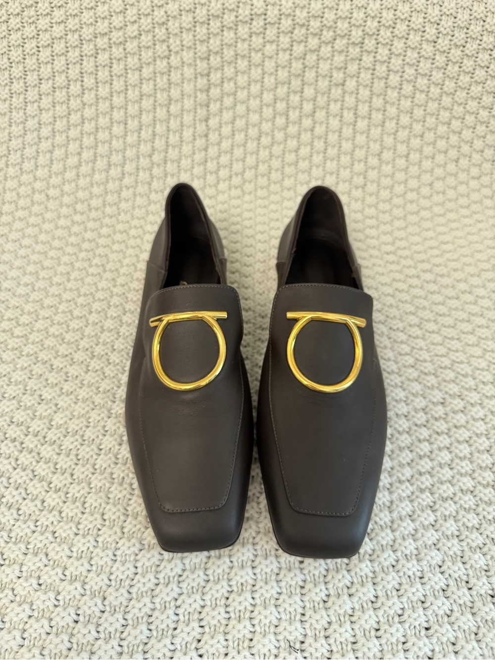 Brand New Salvatore Ferragamo Dark Brown Leather Loafers with Gold Gancini
